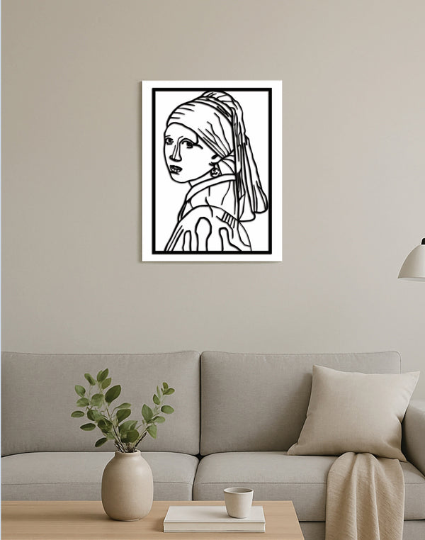 Modern Muse – Line Art Wall Panel Inspired by Girl with a Pearl Earring