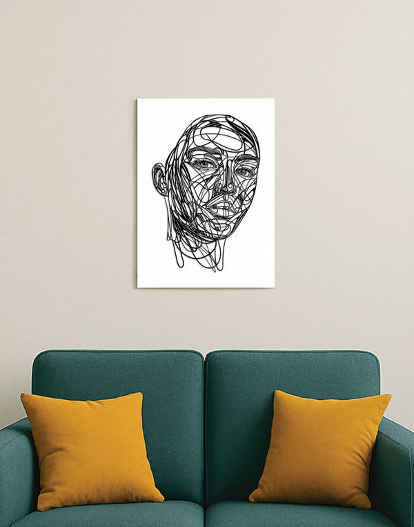 Entangled Gaze – Abstract Line Face Portrait Wall Panel