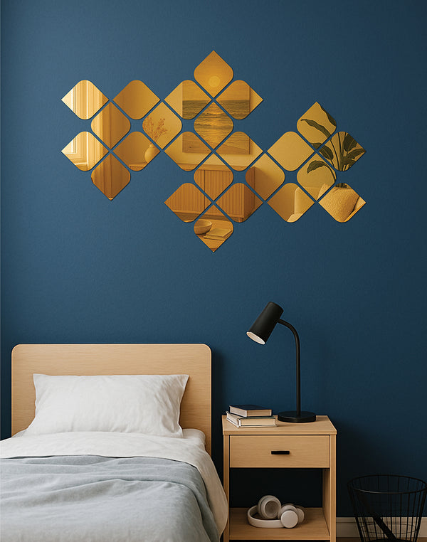 Golden Bloom Mirror Tiles – 24-Piece Decorative Acrylic Wall Art for Elegant Interiors