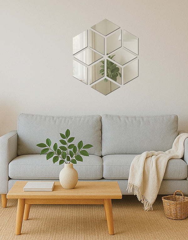 Silver Prism Mirror Wall Art – Geometric Acrylic Accent for Modern Interiors