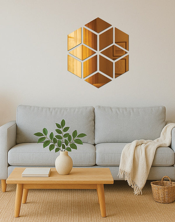 Golden Prism Mirror Wall Art – Geometric Acrylic Accent for Modern Interiors