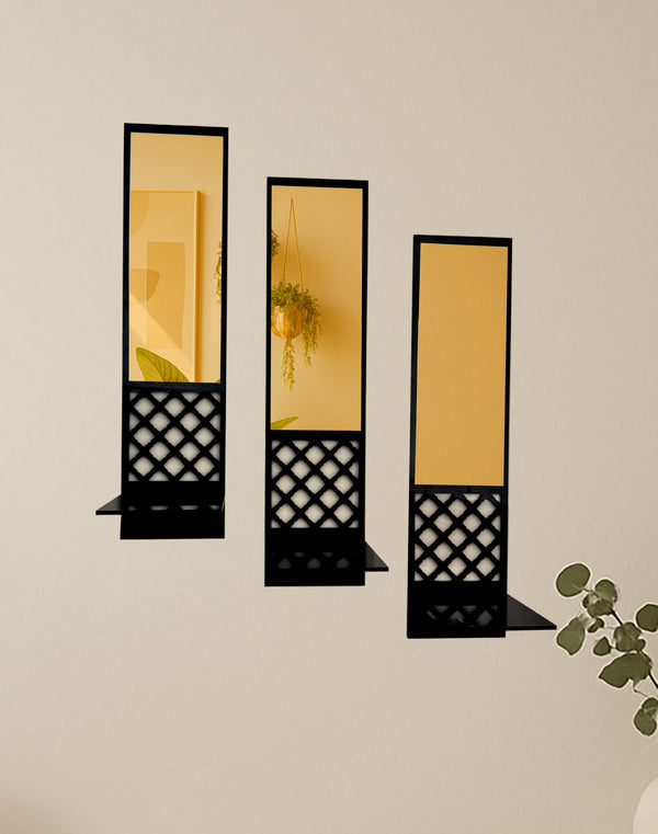 Black & Golden – Set of 3 Decorative Acrylic Wall Shelves