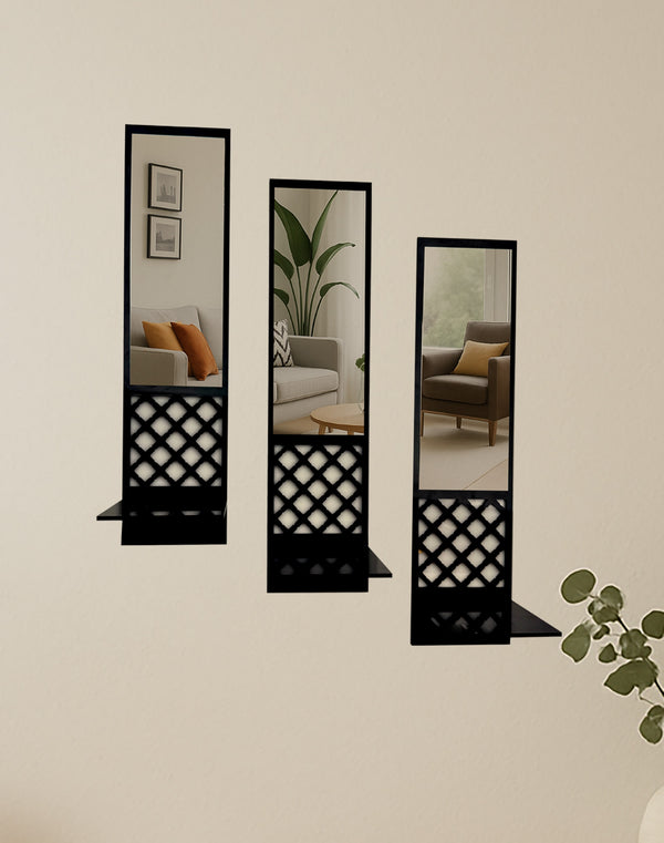 Black & Silver – Set of 3 Decorative Acrylic Wall Shelves