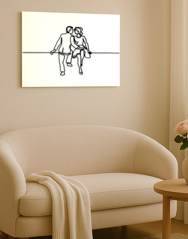 Sit With Me – Minimalist Couple on a Line Art Panel