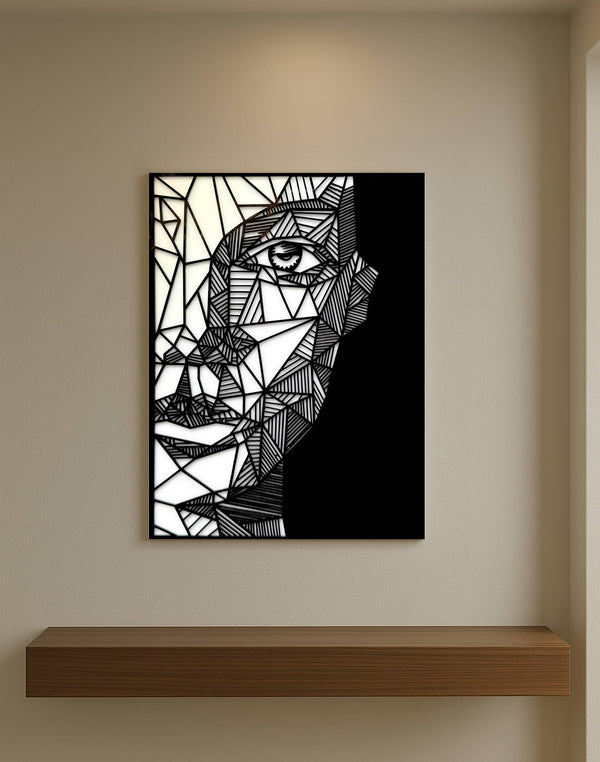 Fractured Gaze – Geometric Abstract Face Wall Panel