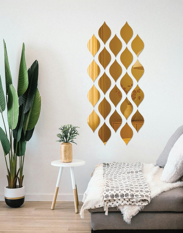 Golden LeafWave – Acrylic Mirror Wall Stickers (2)