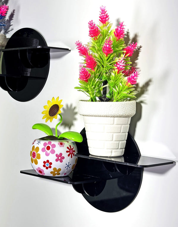 Wall-Mounted Dual Shelf – Glossy Black Acrylic (Set of 2)