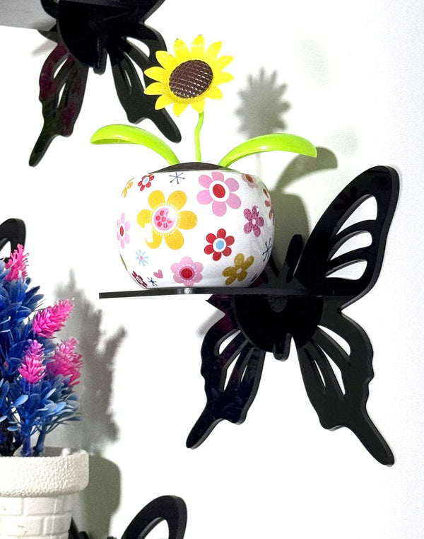 Butterfly Wall Shelves – Set of 4 Mini Racks in Black Gloss Acrylic