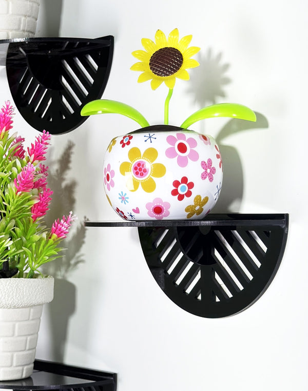 Half-Moon Floating Wall Shelves – Glossy Black Acrylic Set of 4