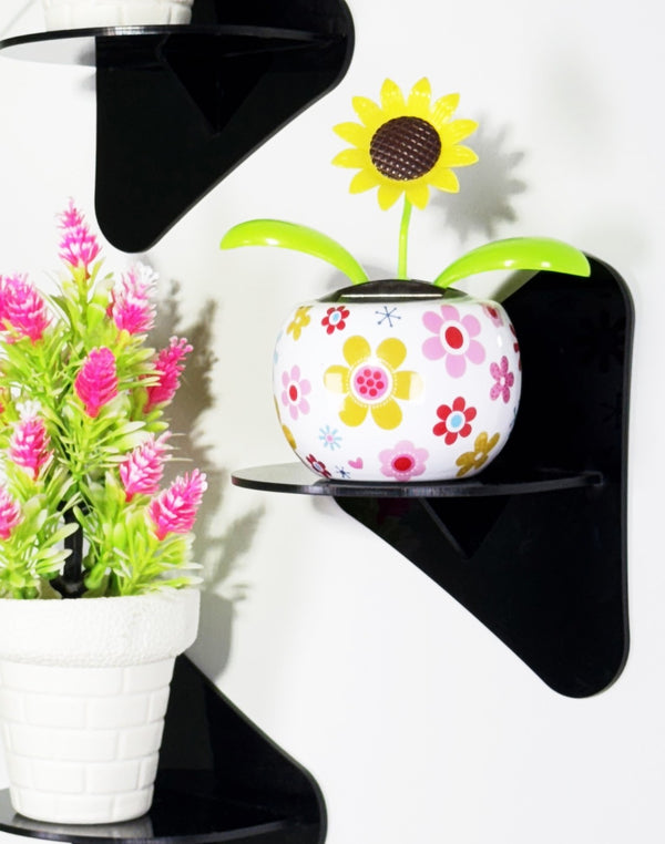 Geometric Triangle Wall Shelves – Glossy Black Acrylic Set of 4