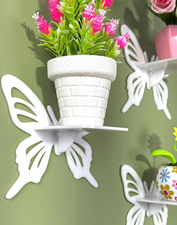 Butterfly Wall Shelves – Set of 4 Glossy White Acrylic Mini Racks